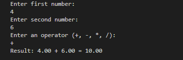 Calculator Output Screenshot 1
