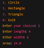 Shape Area Calculator Output Screenshot 2