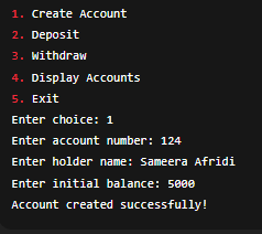 Bank Account Management Output Screenshot 1