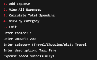 Expense Tracker Output Screenshot 2